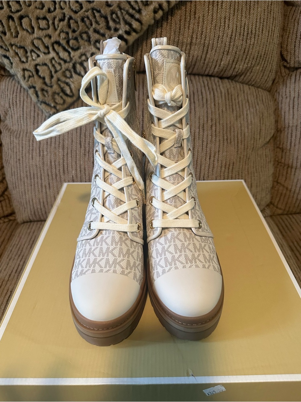 Michael Kors Corey MK Logo Combat Boot Bootie Vanilla 9 Nib Original  $325